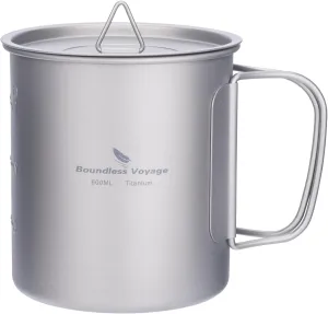 Boundless Voyage Titanium Single Walled Mug Outdoor Camping Cup Lightweight Travel Cups Backpacking Camping Tableware Reusable Cup for Traveling Picnic (Ti3036D-600ml)