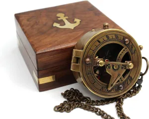 Brass Sundial Compass - Portable, Durable - Ideal for Camping, Hiking, Boating - Unique Home Decor - Jeweled Compass Needle