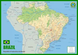 Brazil Physical Map - 23.3 x 16.5 Inches - Paper Laminated