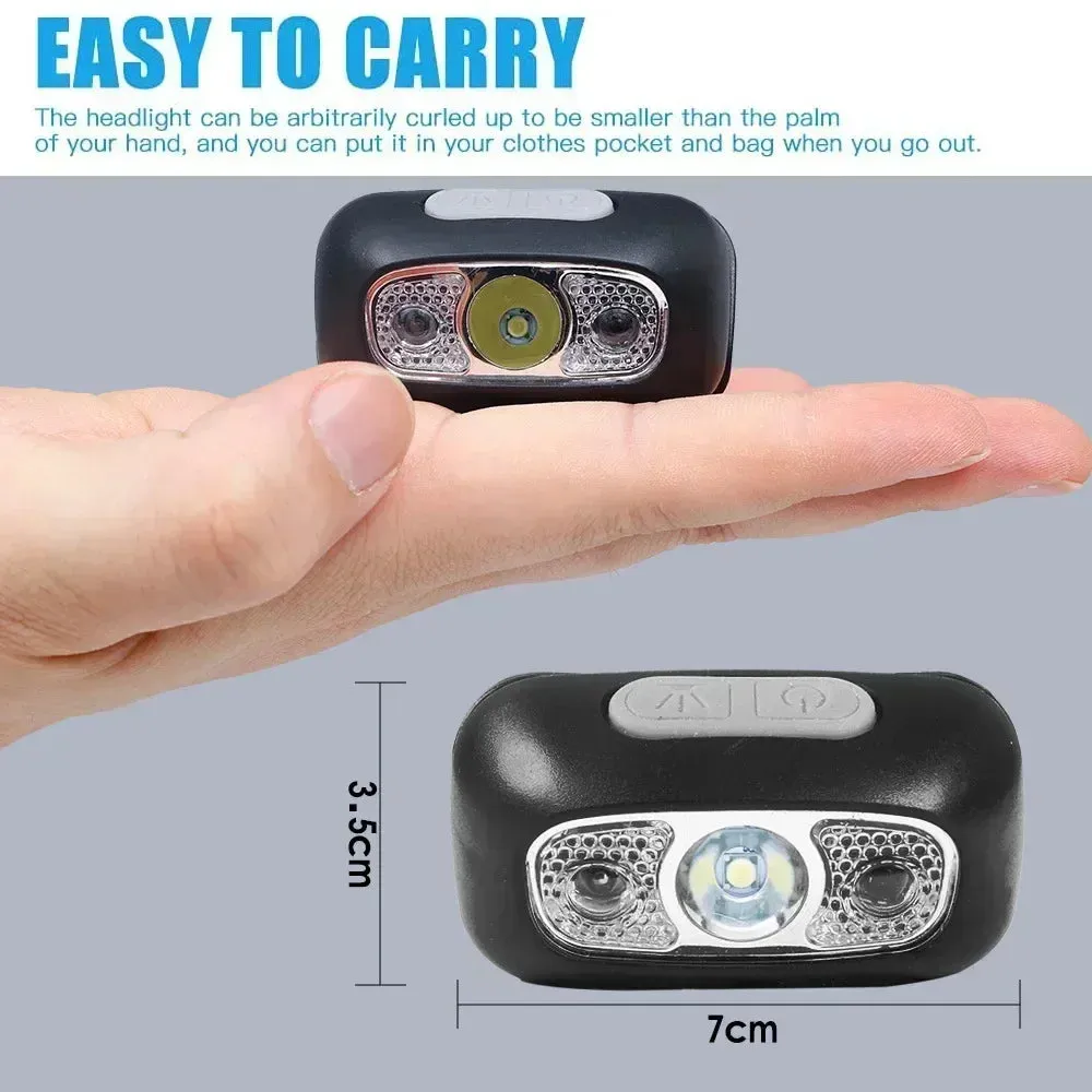 Bright LED Sensor Headlamp, USB Rechargeable, Portable, Outdoor Camping, Fishing, Emergency Lantern