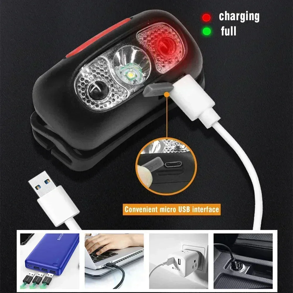 Bright LED Sensor Headlamp, USB Rechargeable, Portable, Outdoor Camping, Fishing, Emergency Lantern