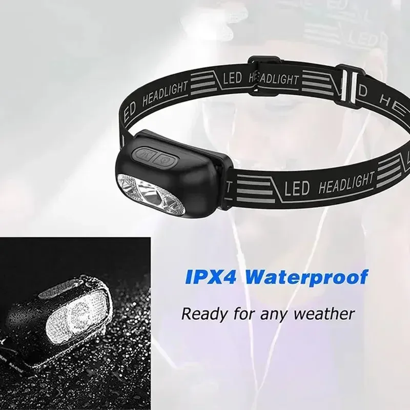 Bright LED Sensor Headlamp, USB Rechargeable, Portable, Outdoor Camping, Fishing, Emergency Lantern
