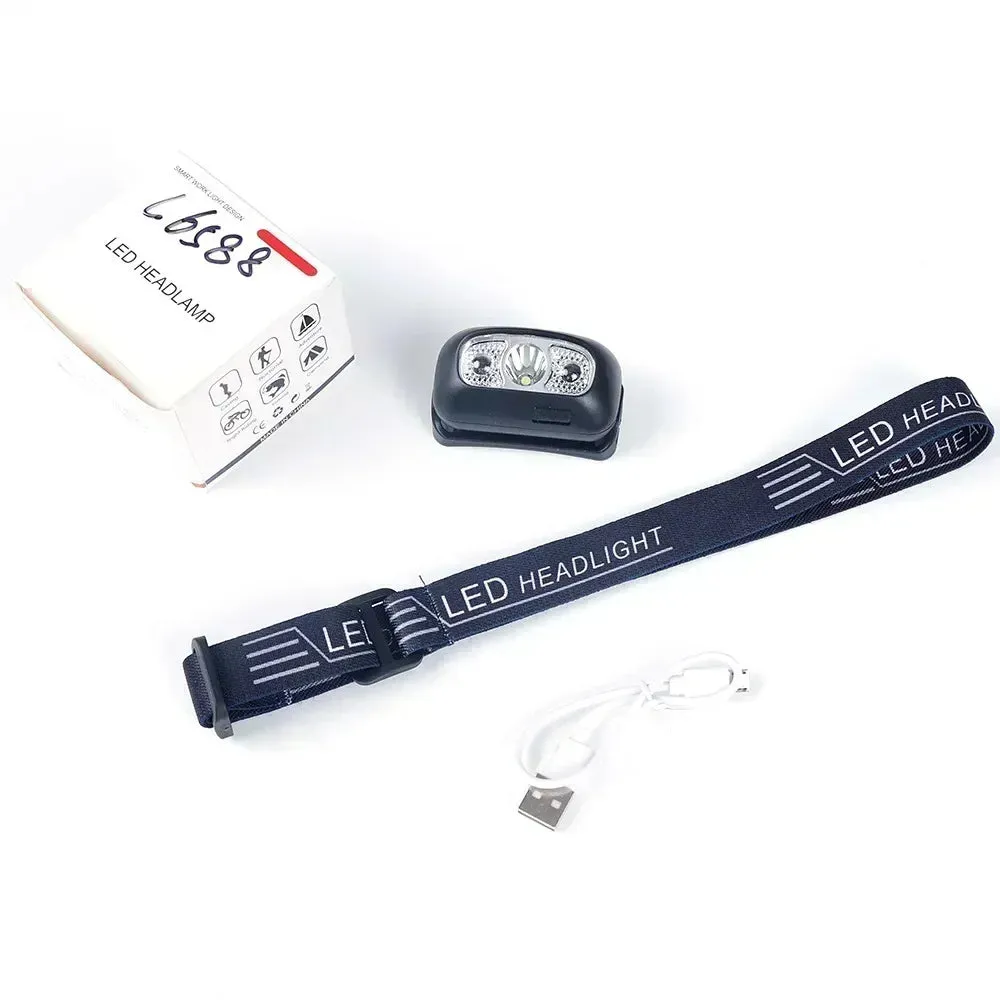 Bright LED Sensor Headlamp, USB Rechargeable, Portable, Outdoor Camping, Fishing, Emergency Lantern