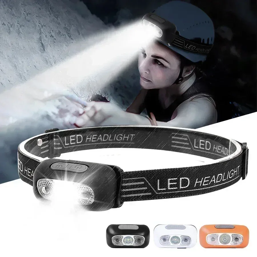 Bright LED Sensor Headlamp, USB Rechargeable, Portable, Outdoor Camping, Fishing, Emergency Lantern