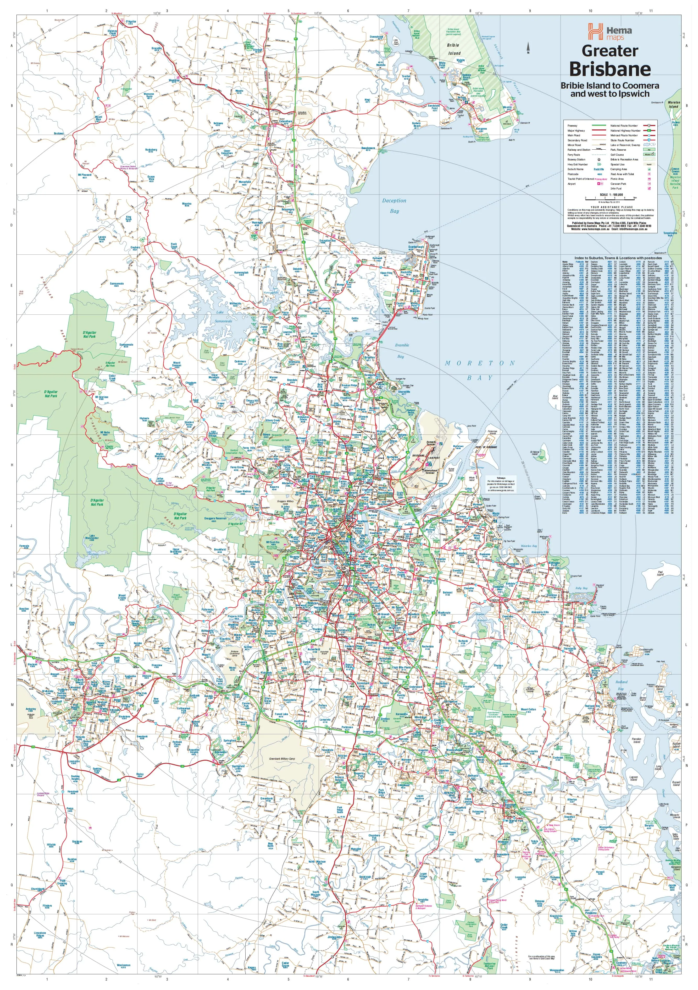 Brisbane & Region Hema 1000 x 1430mm Supermap Laminated Wall Map with Hang Rails