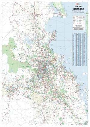 Brisbane & Region Hema 1000 x 1430mm Supermap Laminated Wall Map with Hang Rails