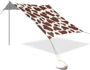 Brown Cow Print Designed UPF50 Beach Tent & Canopy Lightweight Large Sun Shade with Sturdy Poles, Sandbags and Shovel for Family Travel carpas para Playa en oferta
