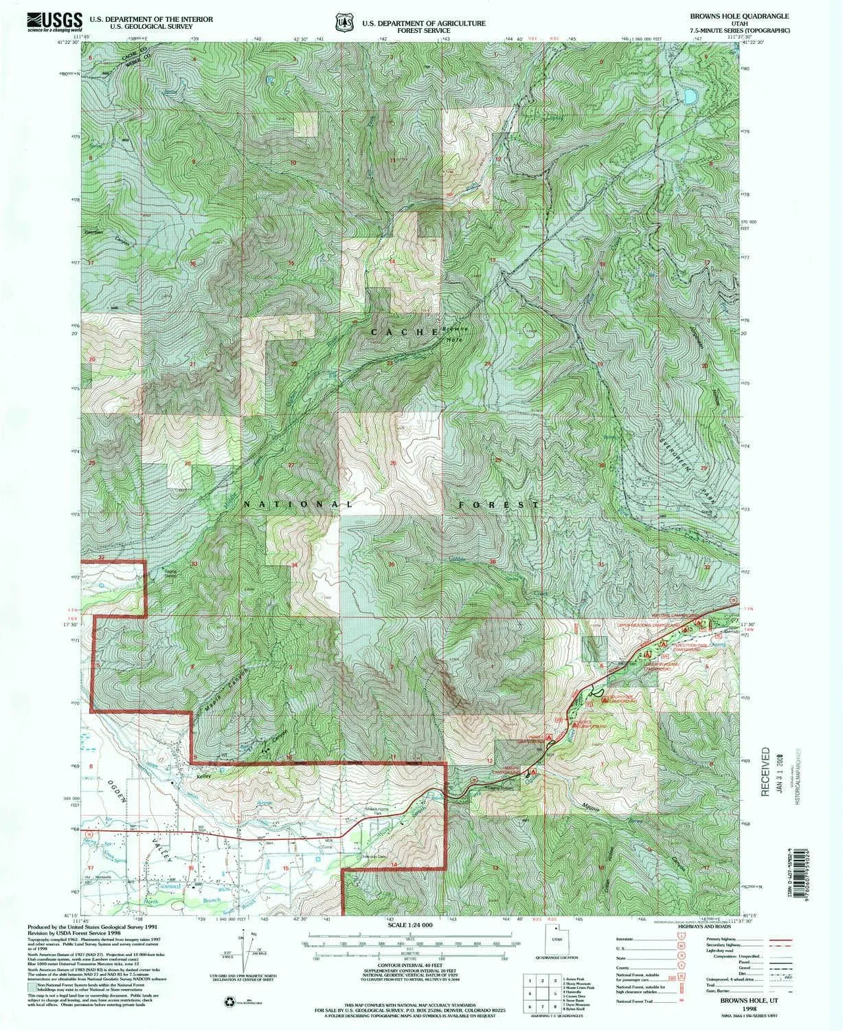 Browns Hole UT topo map, 1:24000 Scale, 7.5 X 7.5 Minute, Historical, 1998, Updated 2000, 26.8 x 21.9 in