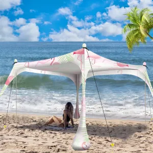Buheco Beach Tent Pop Up Shade 7x7.5ft Beach Canopy Sun Shelter UPF50  with 4 Foldable Poles-Portable Carrying Bag-Sand Shovel-Ground Pegs-Windproof Ropes for Outdoor Family Camping-Fishing- Picnic