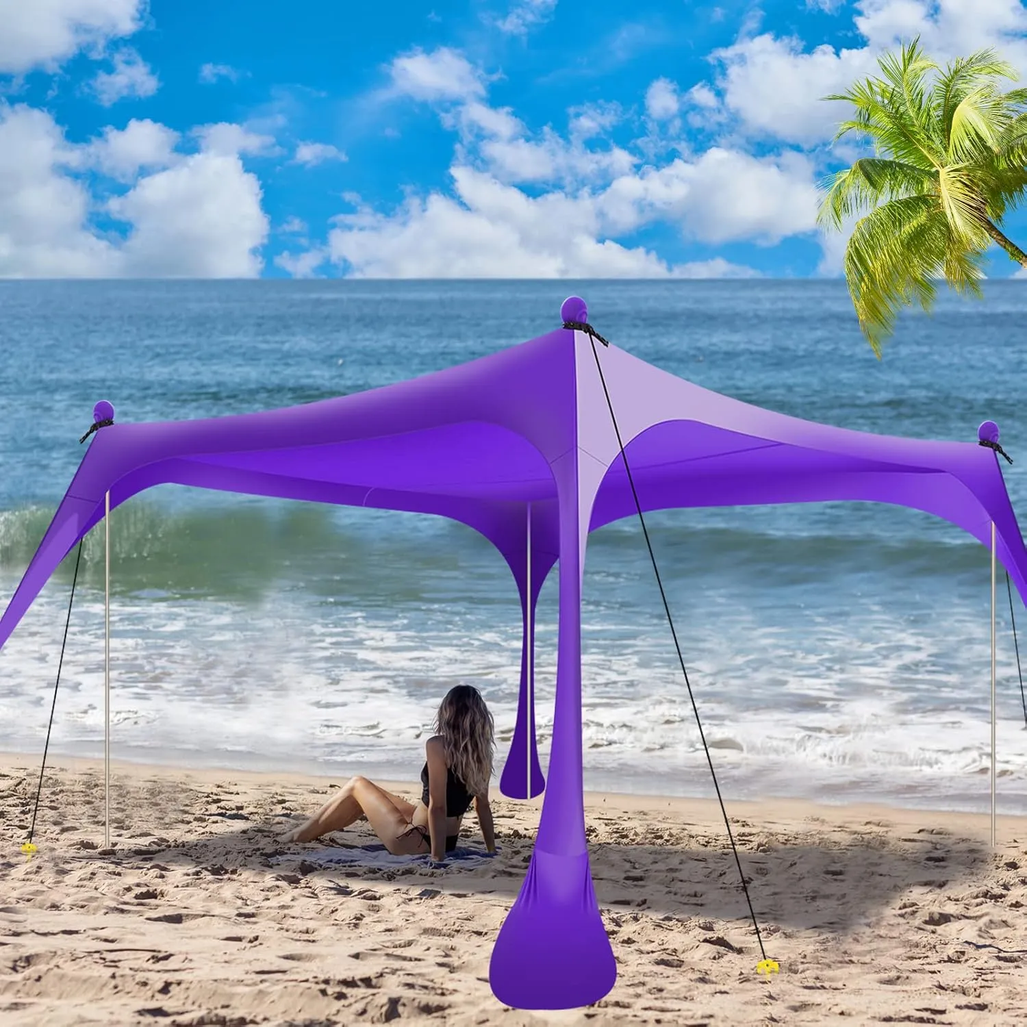 Buheco Beach Tent Pop Up Shade 7x7.5ft Beach Canopy Sun Shelter UPF50  with 4 Foldable Poles Portable Carrying Bag Sand Shovel Ground Pegs Windproof Ropes for Outdoor Family Camping Fishing Picnic