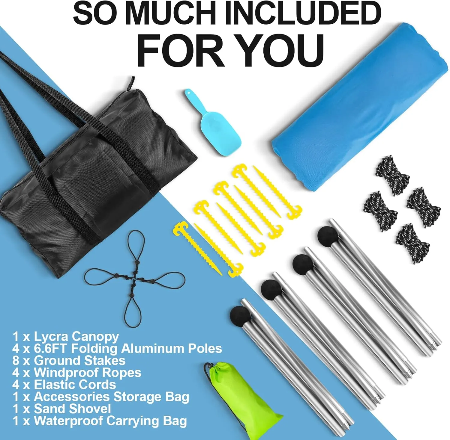 Buheco Beach Tent Pop Up Shade 7x7.5ft Beach Canopy Sun Shelter UPF50  with 4 Foldable Poles Portable Carrying Bag Sand Shovel Ground Pegs Windproof Ropes for Outdoor Family Camping Fishing Picnic