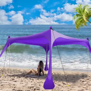 Buheco Beach Tent Pop Up Shade 7x7.5ft Beach Canopy Sun Shelter UPF50  with 4 Foldable Poles Portable Carrying Bag Sand Shovel Ground Pegs Windproof Ropes for Outdoor Family Camping Fishing Picnic