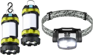 Bundle: 2 Pack Camping Lantern Flashlights (1000LM, 6 Modes) & 1 Pack Rechargeable LED Headlamp (1500LM, 9 Modes) - Super Bright, Waterproof, Portable Emergency Lights for Hurricane, Hiking, Survival