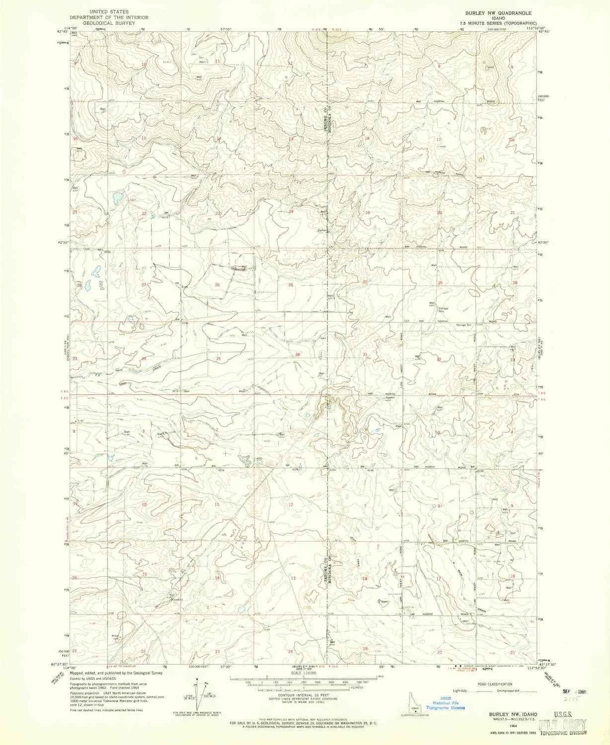 Burley NW ID topo map, 1:24000 Scale, 7.5 X 7.5 Minute, Historical, 1964, Updated 1965, 26.8 x 22 in