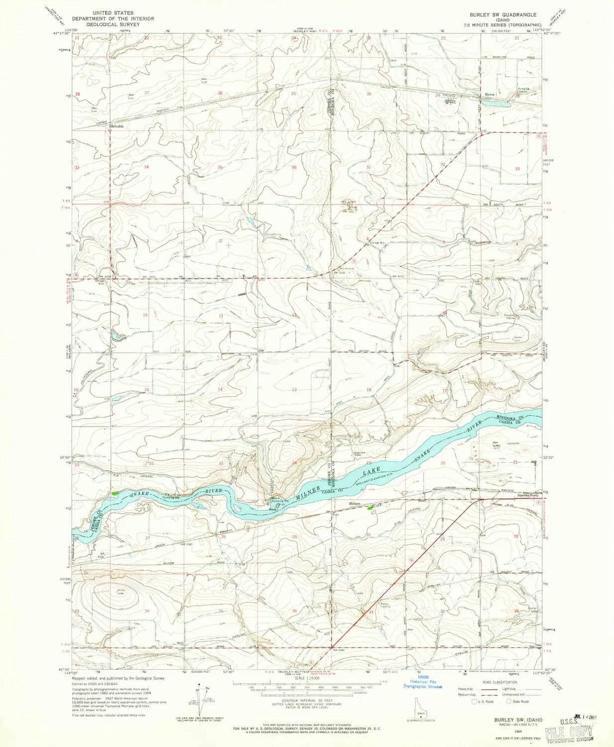 Burley SW ID topo map, 1:24000 Scale, 7.5 X 7.5 Minute, Historical, 1964, Updated 1965, 26.7 x 22 in