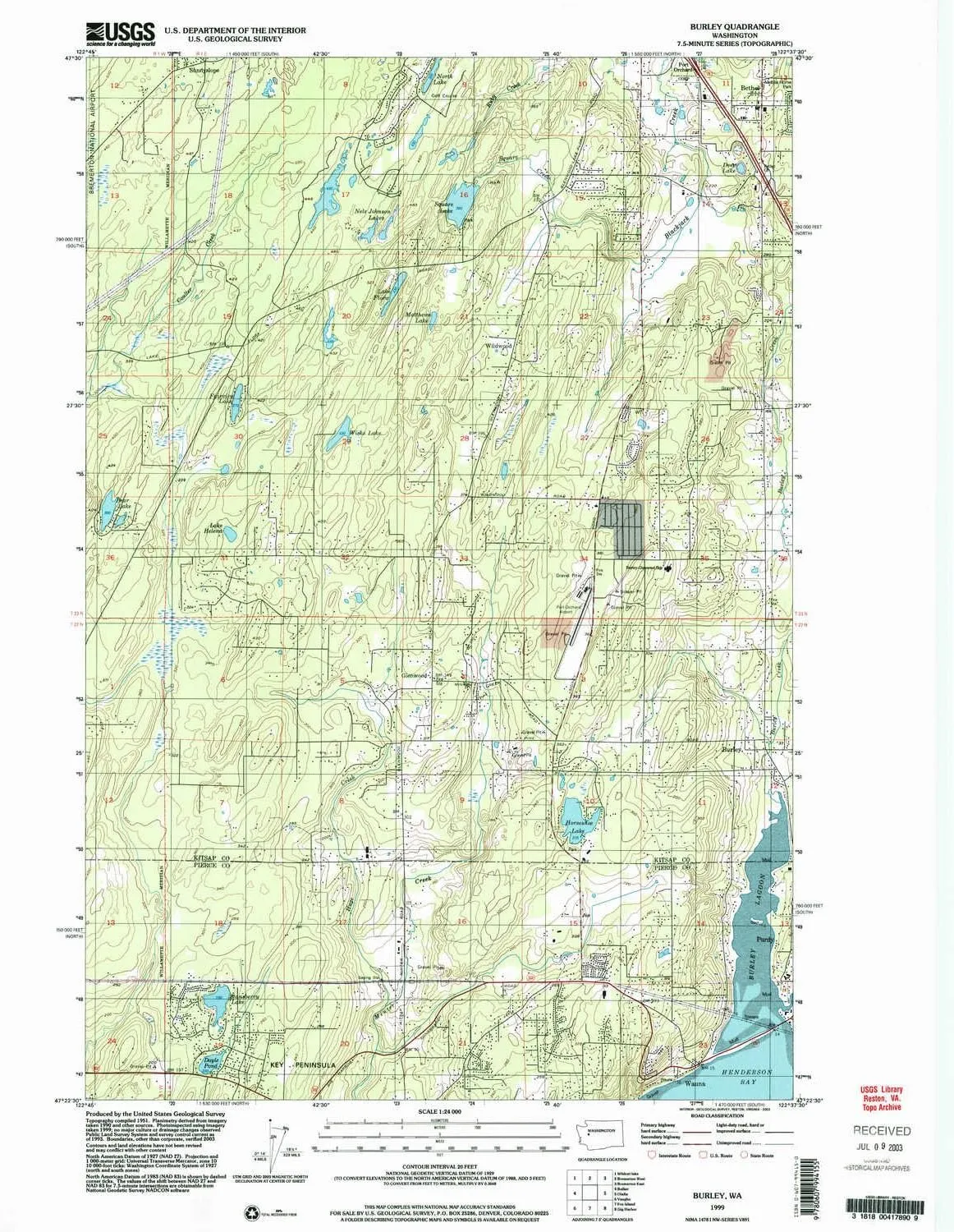Burley WA topo map, 1:24000 Scale, 7.5 X 7.5 Minute, Historical, 1999, Updated 2003, 26.9 x 22 in