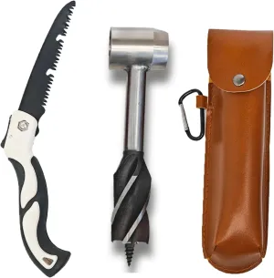Bushcraft Auger, Survival Multitool Kit with Scotch Eye Wood Auger and Foldable Saw, Settlers Wrench for Wood Drilling and Peg Making, Bushcraft Tools and Gears for Camping, Outdoor