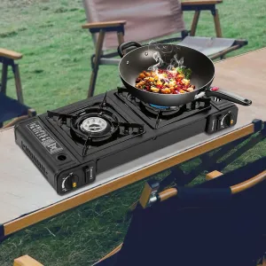 Butane Camping Stove Portable Double Burner Butane Stove with Carrying Case,Auto Ignition Camping Burner LPG for RV,Apartments,Camping,Outdoor