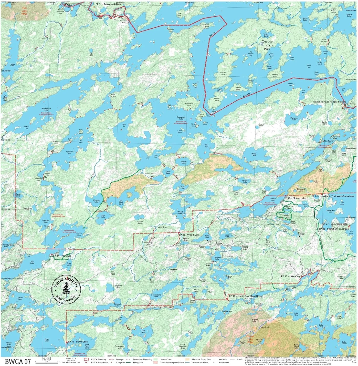 BWCA Map - BWCA 07 – Waterproof, Durable Cloth Map for Canoeing, Hiking, and Camping by True North Map Company
