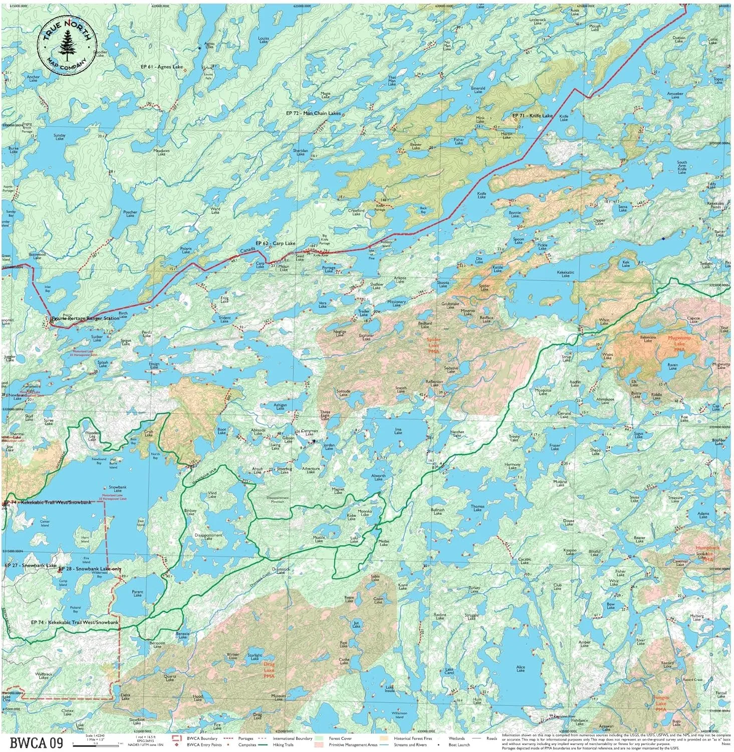BWCA Map - BWCA 09 – Waterproof, Durable Cloth Map for Canoeing, Hiking, and Camping by True North Map Company