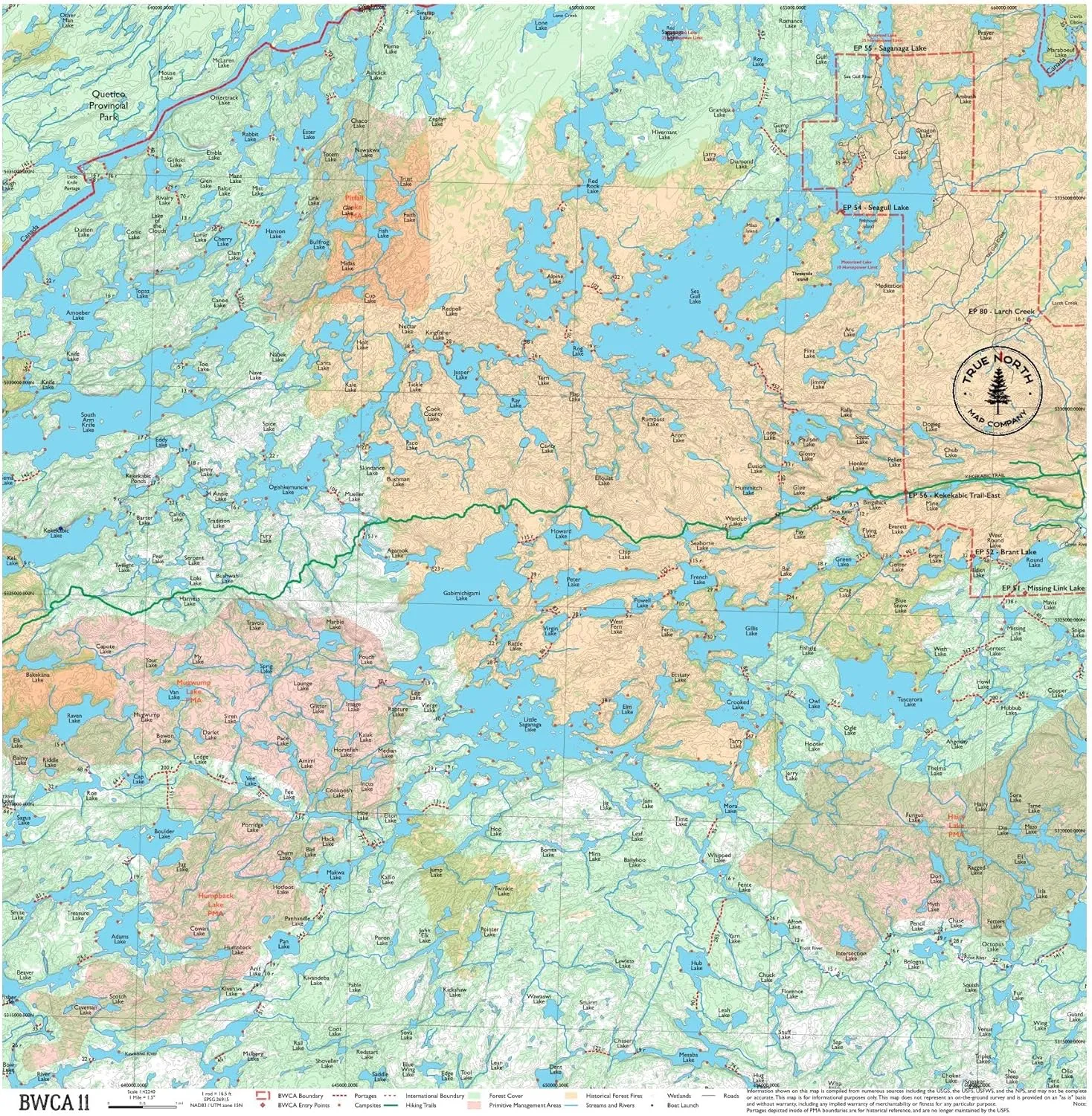 BWCA Map - BWCA 11 – Waterproof, Durable Cloth Map for Canoeing, Hiking, and Camping by True North Map Company