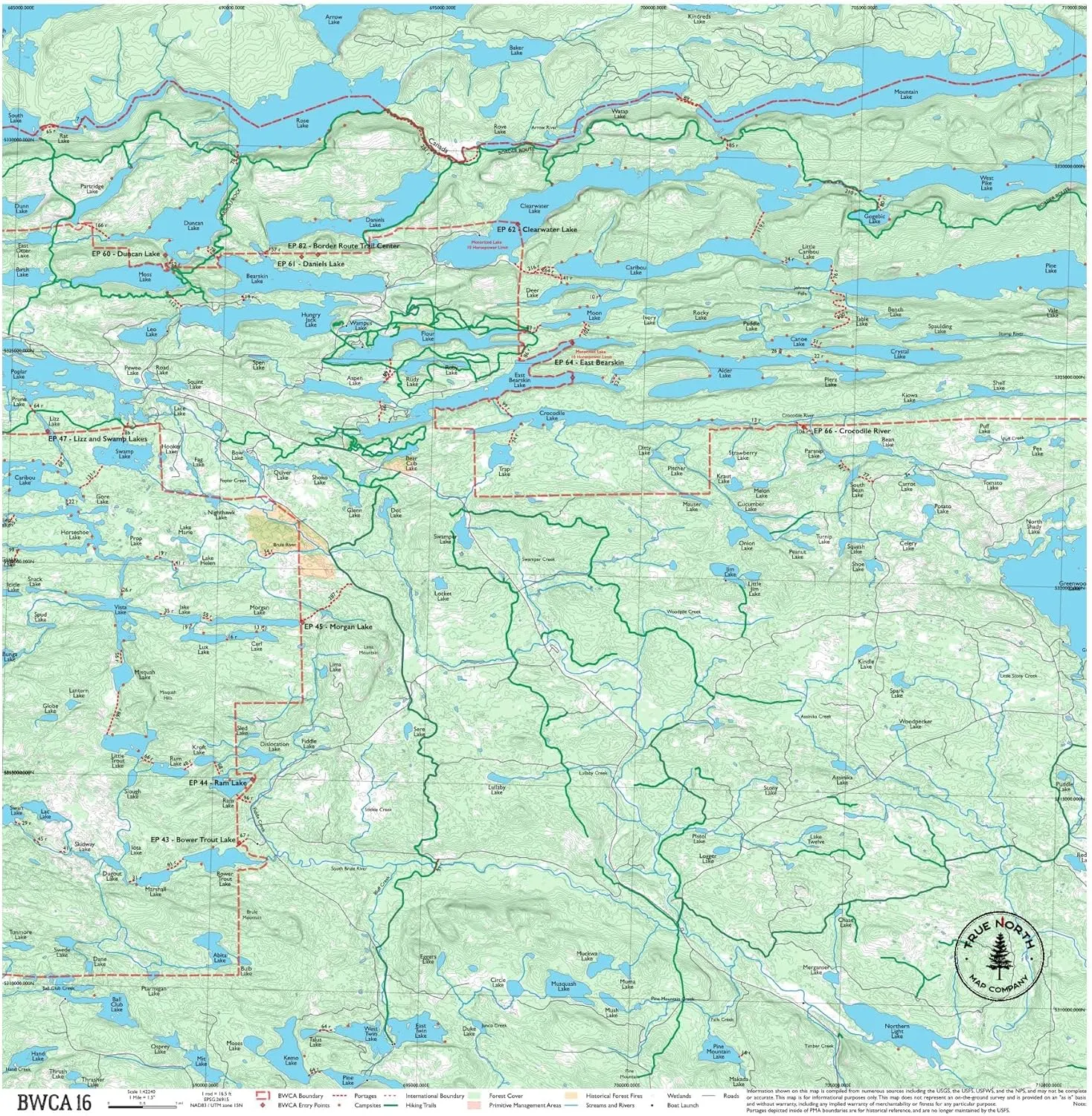 BWCA Map - BWCA 16 – Waterproof, Durable Cloth Map for Canoeing, Hiking, and Camping by True North Map Company