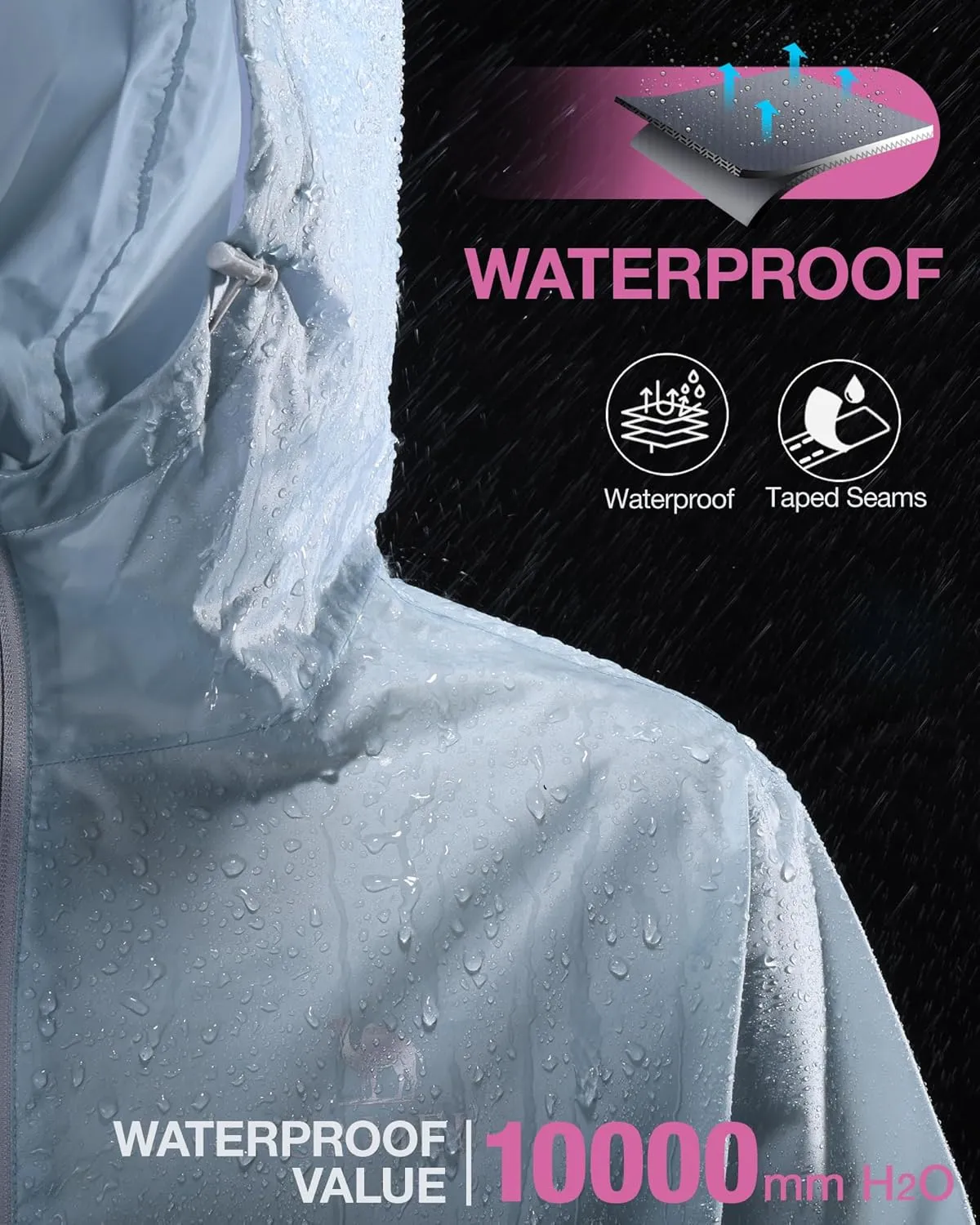 CAMEL CROWN Men's Rain Jacket Waterproof Lightweight Windproof Raincoat with Hood for Cycling Hiking Running Golf
