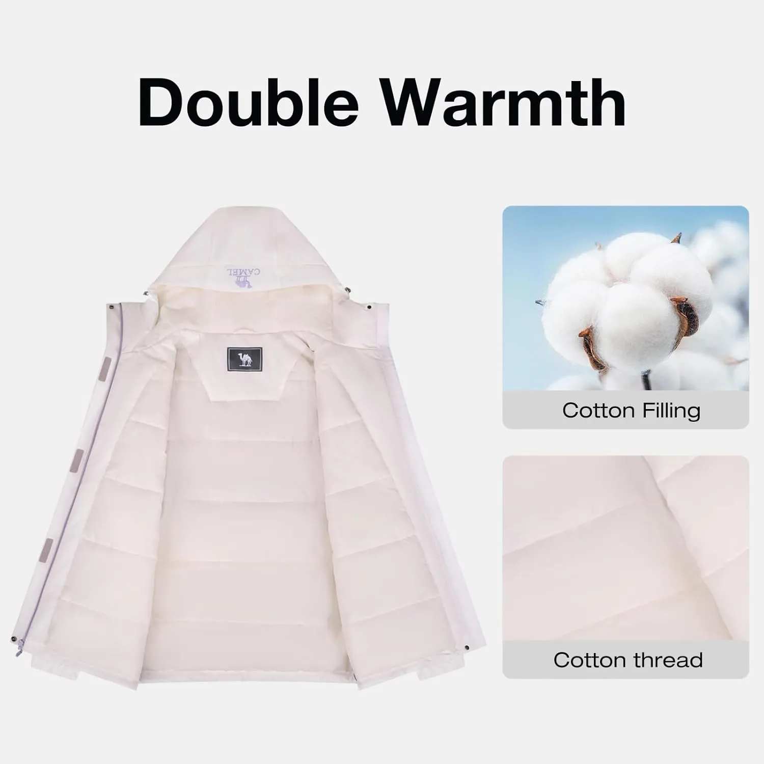 CAMEL Women's Ski Jacket Waterproof Winter Coat Warm Hooded Snowboard Jacket Windproof Mountain Rain Windbreaker