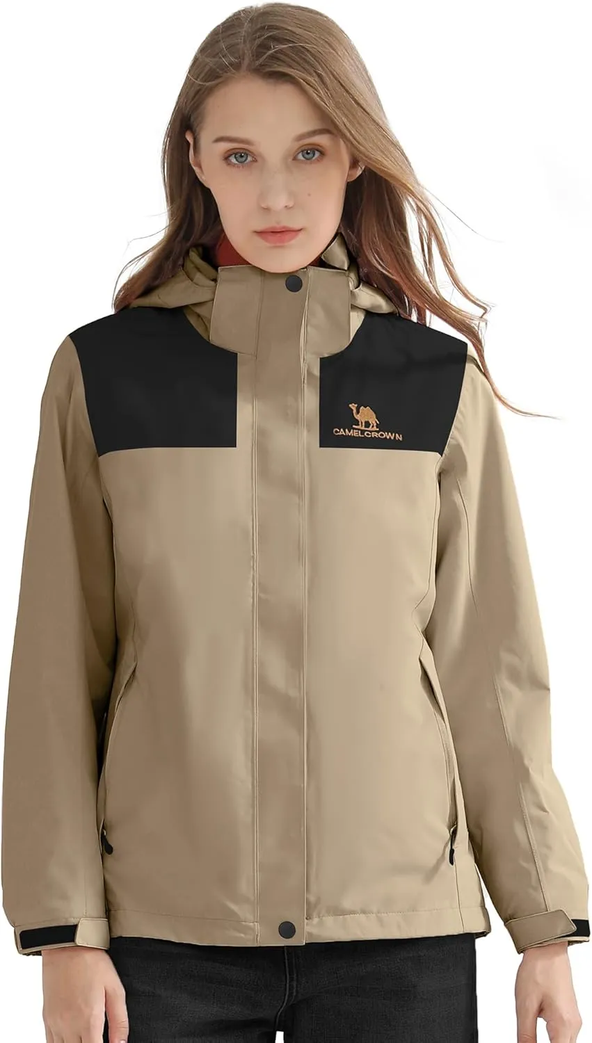 CAMELSPORTS Women's Rain Jacket Waterproof Hooded Windbreaker Windproof Lightweight Shell Raincoat for Outdoor Hiking