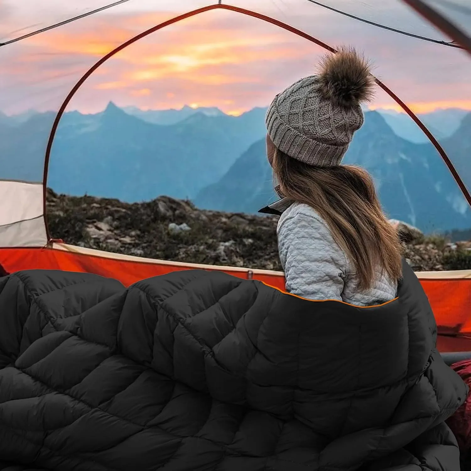 Camping Blanket, Packable Puffy Blanket Down Alternative Blanket Lightweight Windproof Water Resistant for Outdoors,Hiking, Backpacking,Beach,Car,Picnic,Stadium 39x55in