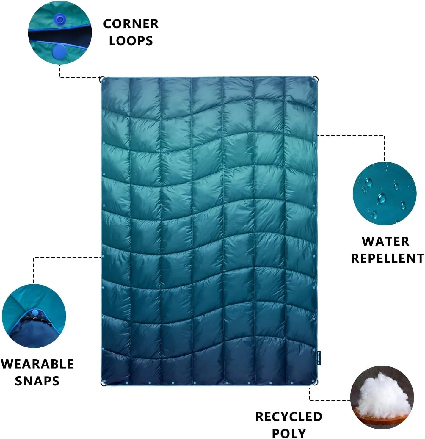 Camping Blanket, Packable Puffy Blanket Down Alternative Blanket Lightweight Windproof Water Resistant for Outdoors,Hiking, Backpacking,Beach,Car,Picnic,Stadium 52x75in