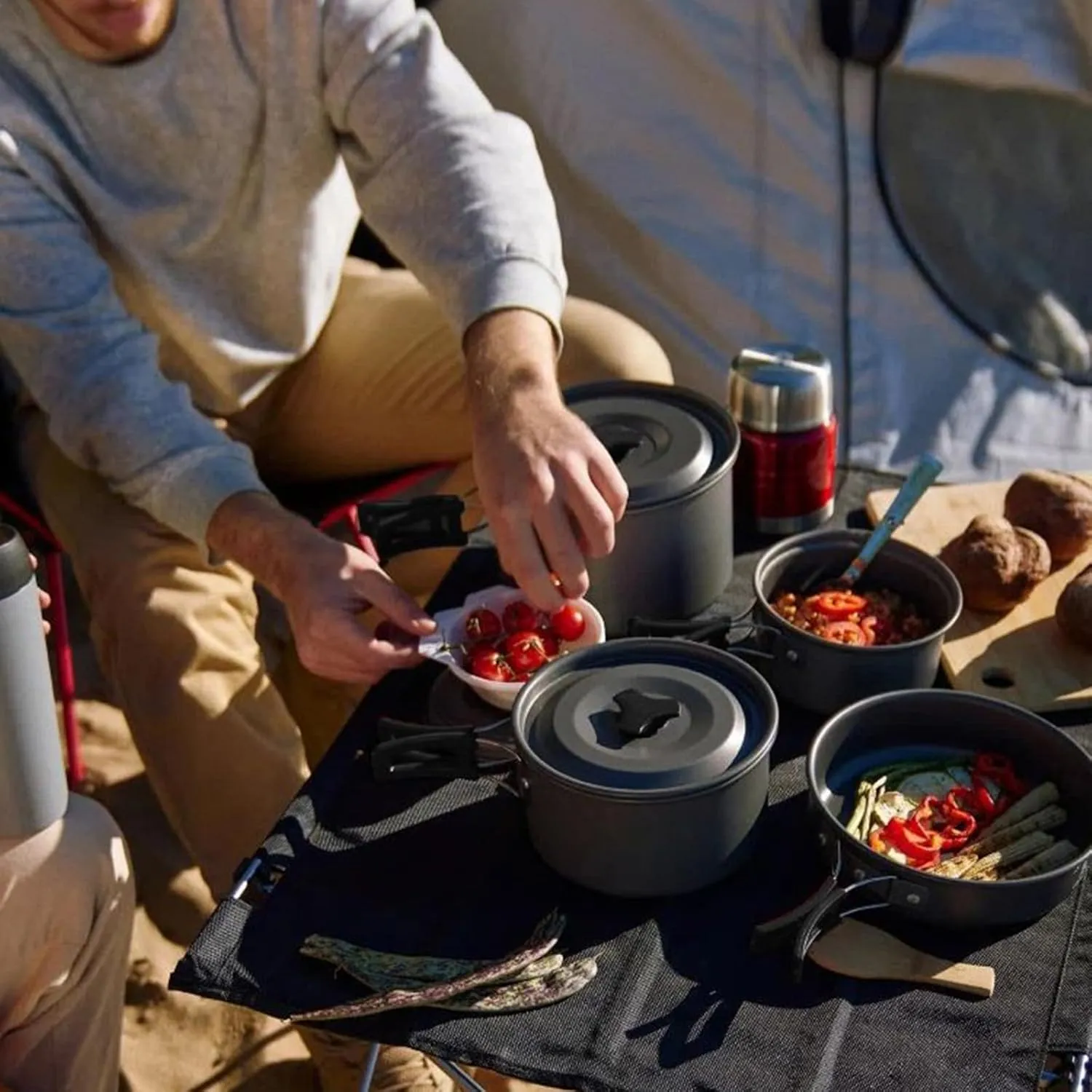Camping Cooking Set for 4-5 Person Ultralight Backpacking Cooking Utensils Gear Camping Cookware Set with Kettle Non-Stick Compact Pot Set for Outdoor Cooking Hiking and Picnics