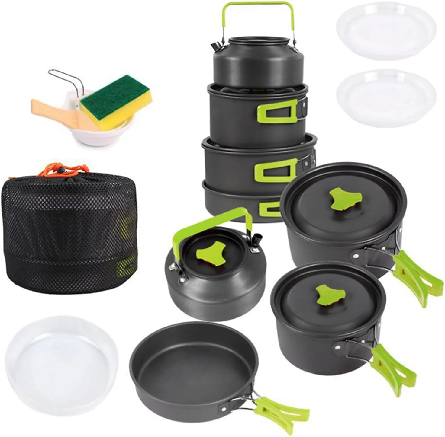 Camping Cooking Set for 4-5 Person Ultralight Backpacking Cooking Utensils Gear Camping Cookware Set with Kettle Non-Stick Compact Pot Set for Outdoor Cooking Hiking and Picnics
