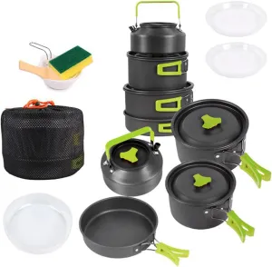 Camping Cooking Set for 4-5 Person Ultralight Backpacking Cooking Utensils Gear Camping Cookware Set with Kettle Non-Stick Compact Pot Set for Outdoor Cooking Hiking and Picnics