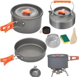 Camping Cookware Kit - Hiking Pot, Camp Pan | Compact Cook Set 10pcs, Lightweight Survival Gear, for Backpacking Trekking Adventure Picnic, RV Travel Bushcraft Glamping Scouts Outdoor Trip
