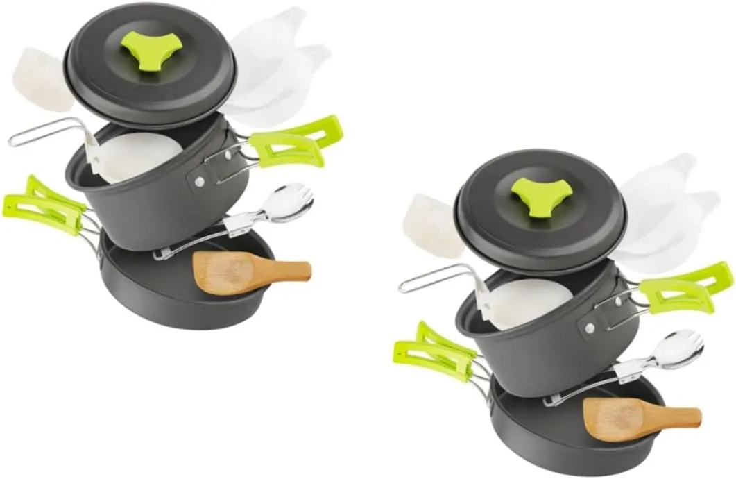 Camping Cookware Portable Outdoor Cooking Utensils with Skid Handle Non Sticky Collapsible Design for