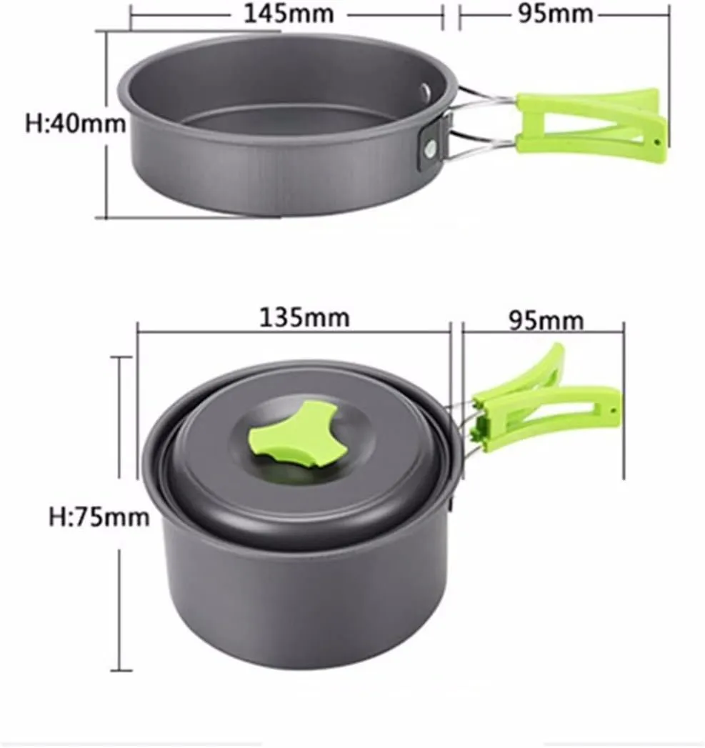 Camping Cookware Set, 9 Pcs Portable Cooking Mess Kit Backpacking Gear with Non-Stick Pot and Pans Folding Tableware for Camping Hiking Picnic, Green