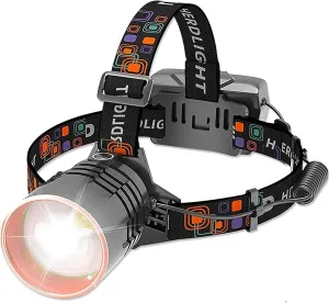 Camping Essentials, Head Torch LED Headlamp -USB Rechargeable Head Torches with Super Bright 20000 Lumen 120° Rotating & Zoomable Headlight 3 Light Modes Can be Used as a Power Bank Headlamp for Fishi