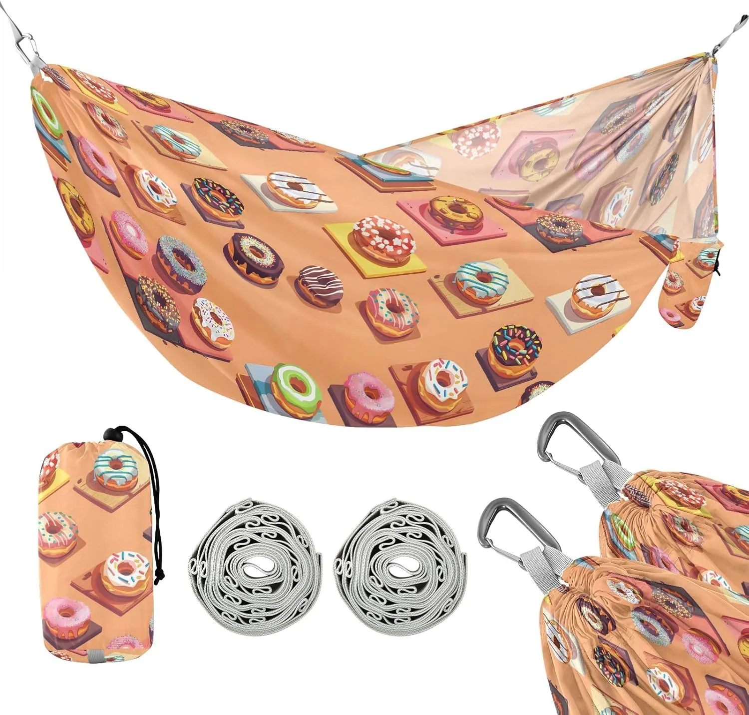 Camping Hammock Outdoor Hammocks for Outside Donuts Cute Beach Trees Portable Lightweight with Pockets Tree Straps Indoor