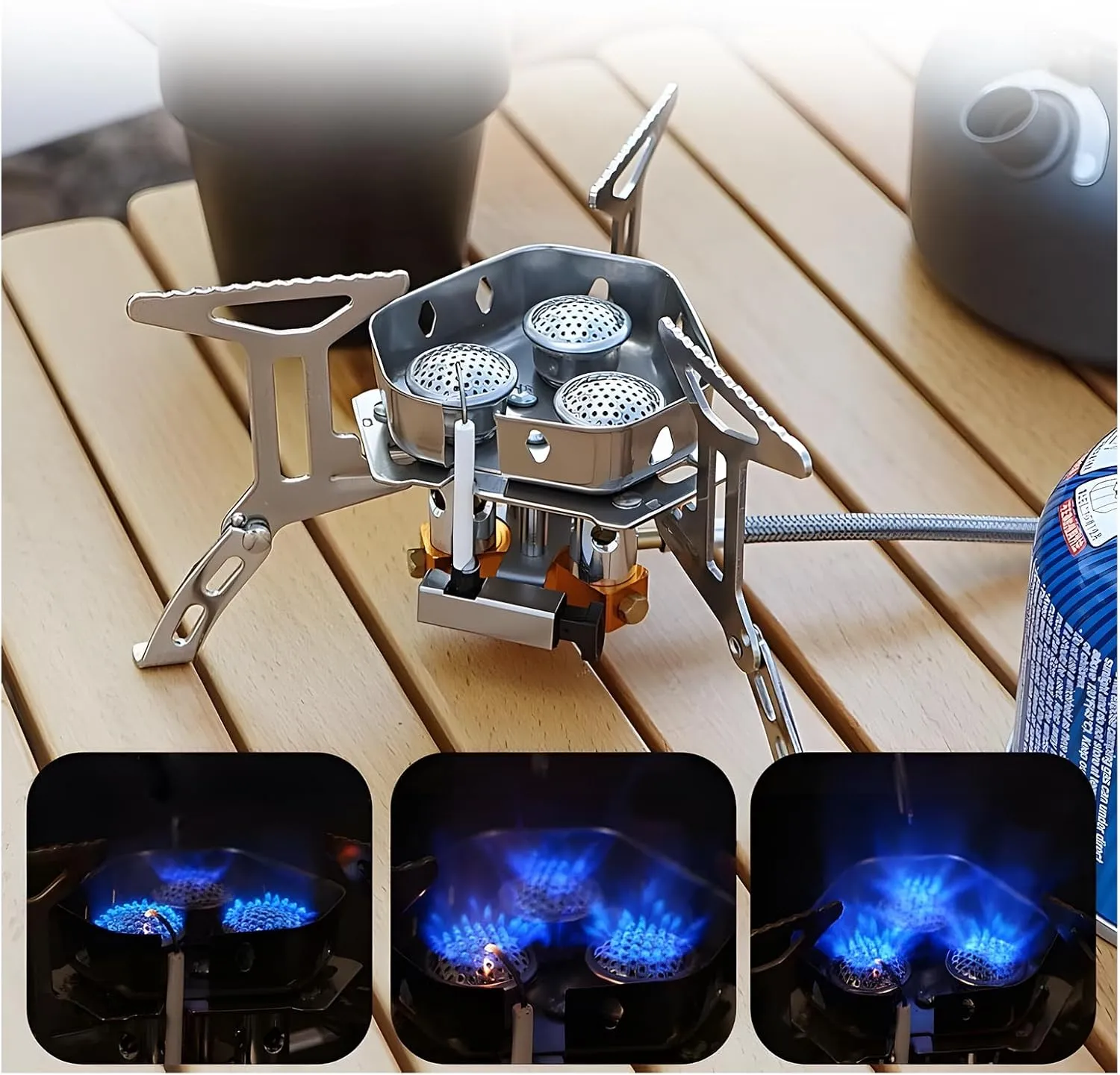 Camping Outdoor Windproof Gas Burner,3 PCS 3500W Windproof Camp Stove Camping Gas Stove with Fuel Canister Adapter (2 PCS)