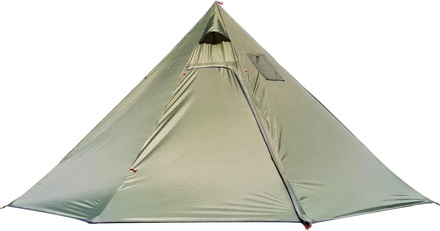 Camping Pyramid Tent for 3/4 Person - Ultralight Waterproof Camping Tent | Lightweight Pyramid Outdoor Easy Tents with Square Chimney Window for Backpacking, Hiking Accessories (Green 3)