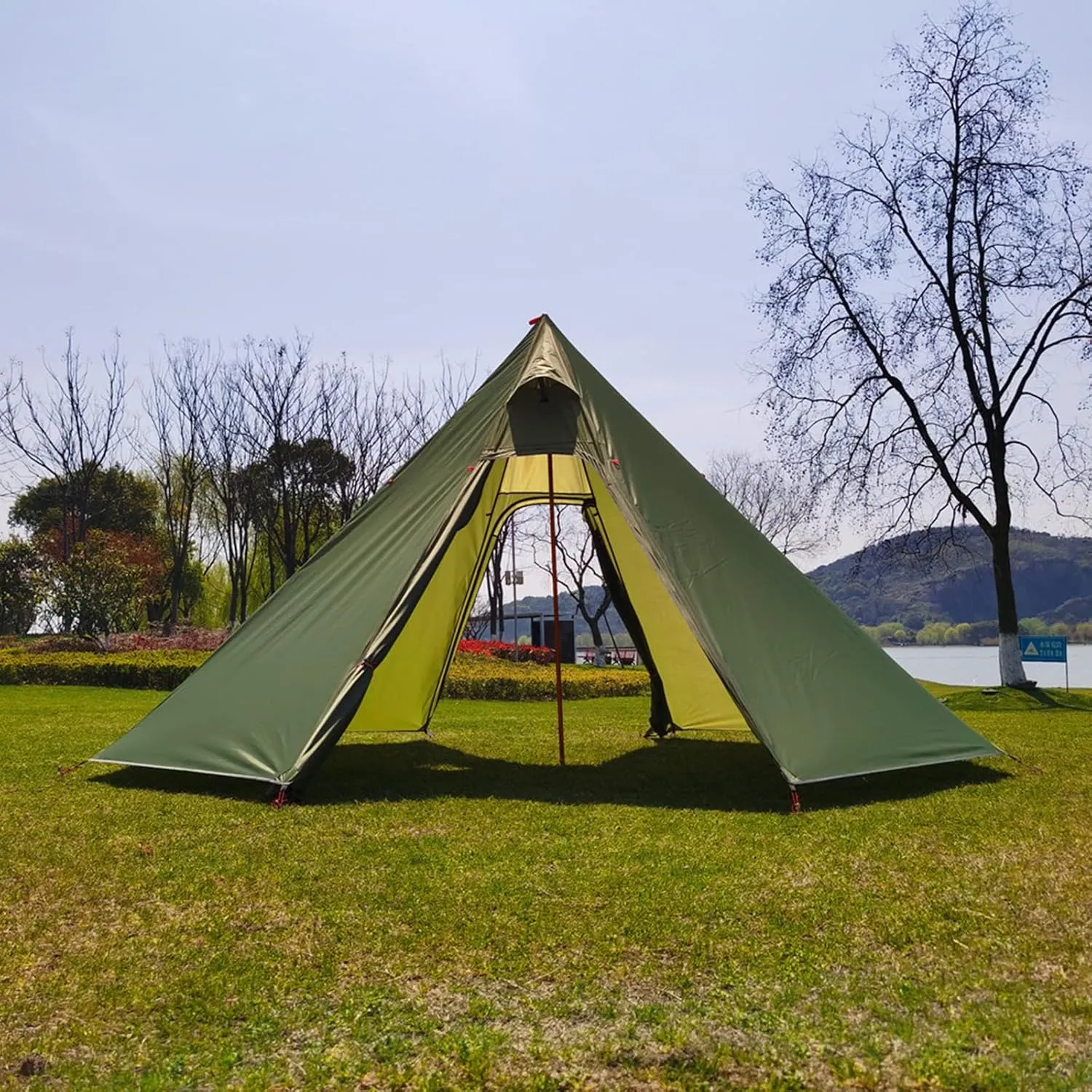 Camping Pyramid Tent for 3/4 Person - Ultralight Waterproof Camping Tent | Lightweight Pyramid Outdoor Easy Tents with Square Chimney Window for Backpacking, Hiking Accessories (Green 3)