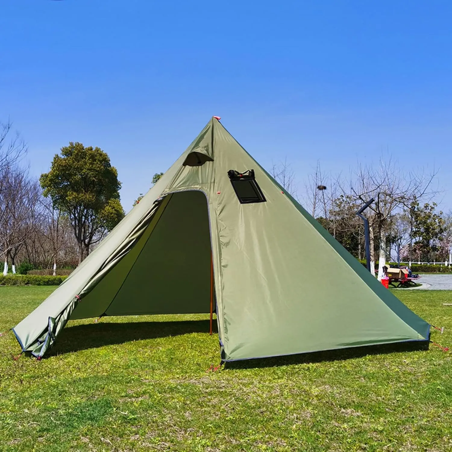 Camping Pyramid Tent for 3/4 Person - Ultralight Waterproof Camping Tent | Lightweight Pyramid Outdoor Easy Tents with Square Chimney Window for Backpacking, Hiking Accessories (Green 3)