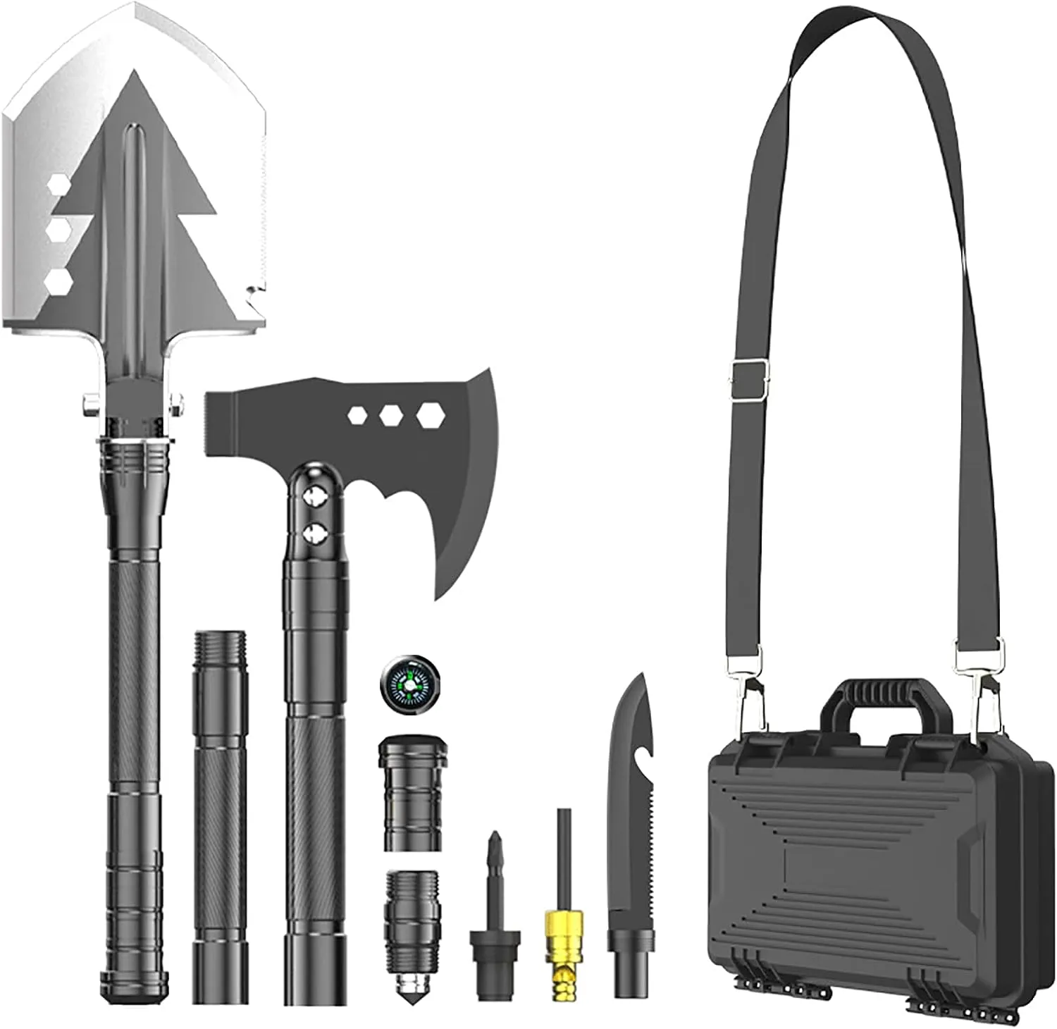 Camping Shovel Survival Axe Multifunctional Folding Shovel Tool Set with Handle Shovelhead High Carbon Stainless Steel with Storage Pouch for Camping, Cycling, Hiking