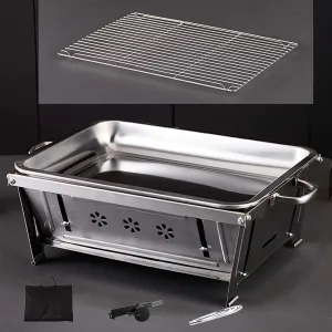 Camping Stove Folding BBQ Stove Wood Burning Camping Stove, Foldable Backpacking Stove Outside Survival Cooking with Blow Fire Tube & Carry Bag