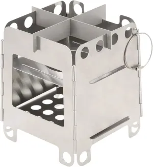 Camping Stove Folding Wood Burning Stove Stainless Steel Pocket Stove Outdoor Cooking Picnic Outdoor Camping Stove (Color : Silver, Size : One Size) (Silver One Size)
