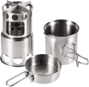 Camping Stove Portable Camping Stove Combo Wood Burning Stove and Cooking Pot Set Outdoor Camping Stove (Color : Silver, Size : One Size) (Silver One Size)