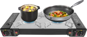 Camping Stove with Portable Case, Dual-Burner Outdoor Cooking Stove, Portable Grill for Camping, Picnics, and Beach Parties