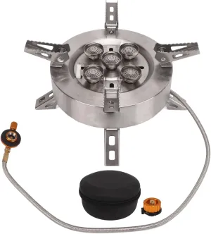 Camping Stove,Portable Stainless Steel 5 Heads 12800W High Power Gas Cooking Stove for Outdoor Picnic