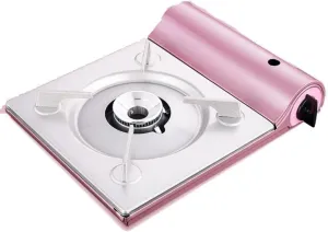 camping-stoves Portable Butane Gas Stove, Outdoor Cassette Stove, Gas Fondue Grill Field Stove For Camping, Picnics, Hiking, Barbecue (Color : Pink, Size : 33.8 * 28 * 7.5cm)